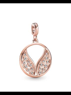 Authentic Pandora Me Rose Gold Winged Circle Charm with Clear Crystals